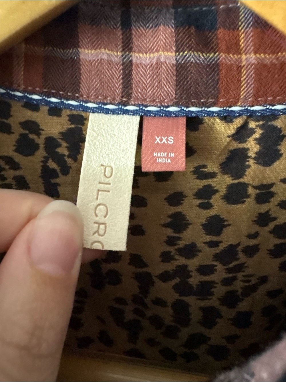 Anthropologie Pilcro Cropped Plaid Flannel Shirt Raw Hem Leopard Trim Size XXS - Picture 5 of 6